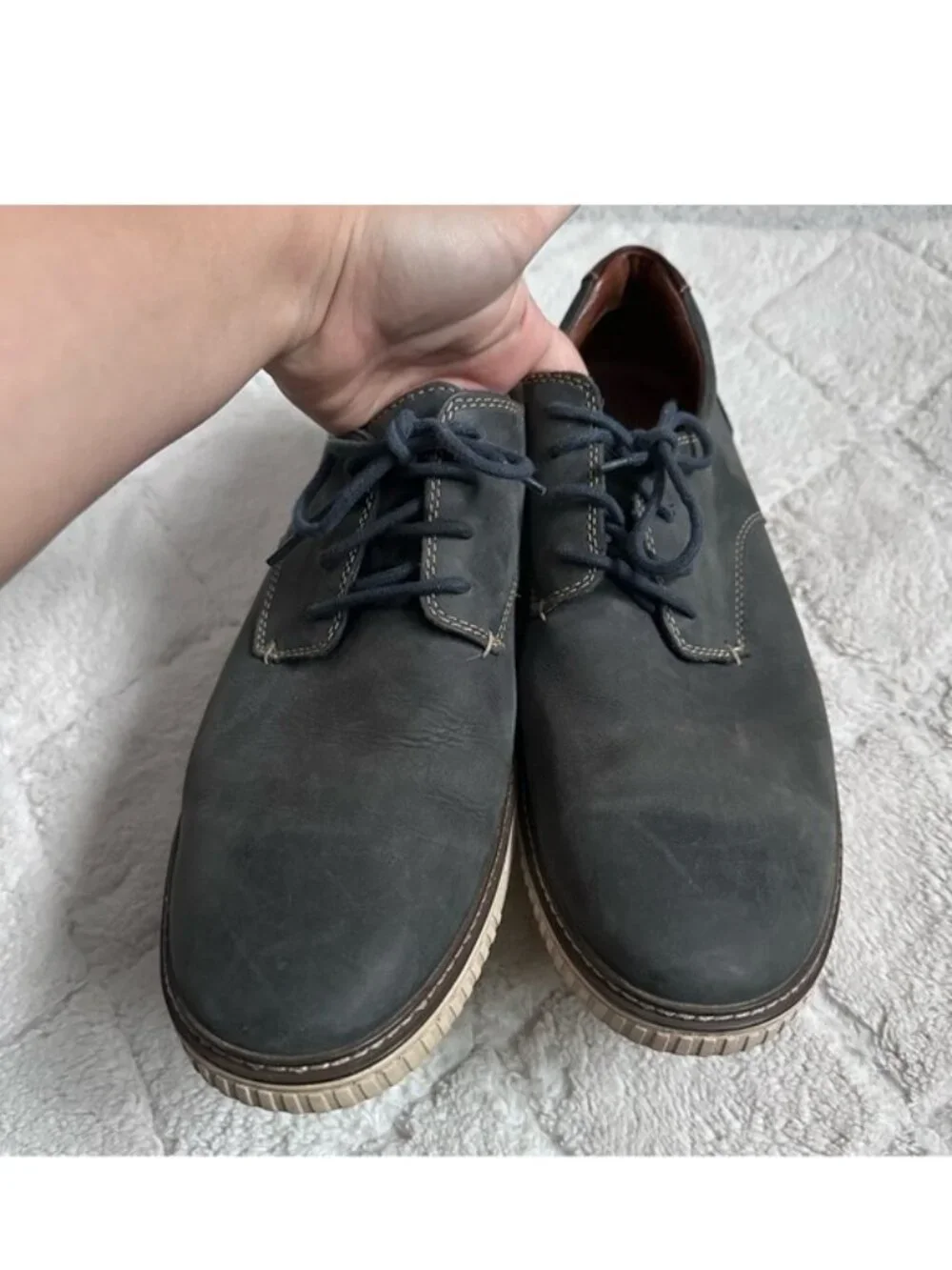 Johnston & Murphy | Navy Oiled Leather Walden Lace Up Shoes | Size 13
